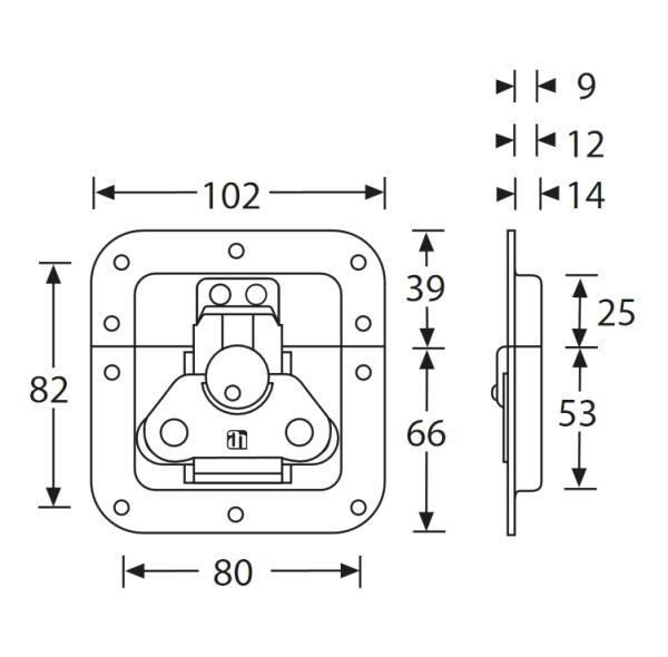 Butterfly Verschluss mittel gefedert ungekröpft 14 mm tief