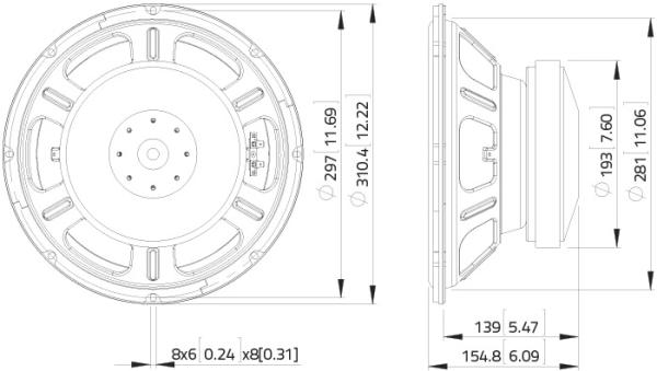 Lavoce SSF122.50L - 12" Subwoofer, 8 Ohm